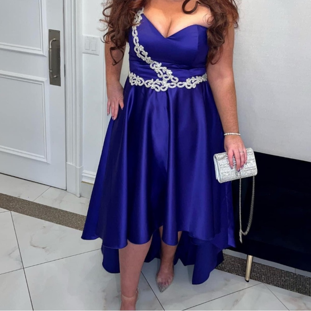Versace inspired one shoulder, high low dress